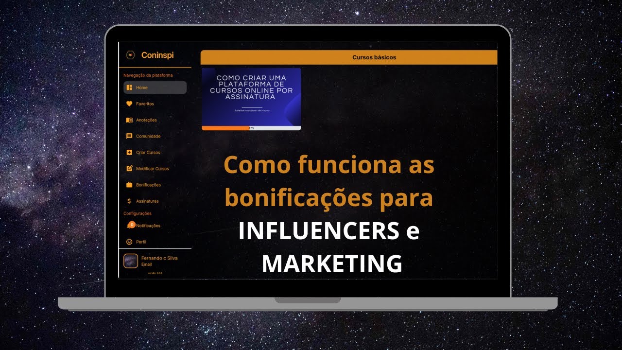 Bonificação para Influencers e marketing na Coninspi - Plataforma de Cursos online por assinatura