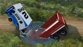 Mobil Truk Masuk Lubang Besar - Kecelakaan Mobil Truk - Beamng 4 Crash