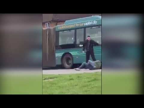 Bus driver jumps out of window and throws passenger to ground following "smack talk"