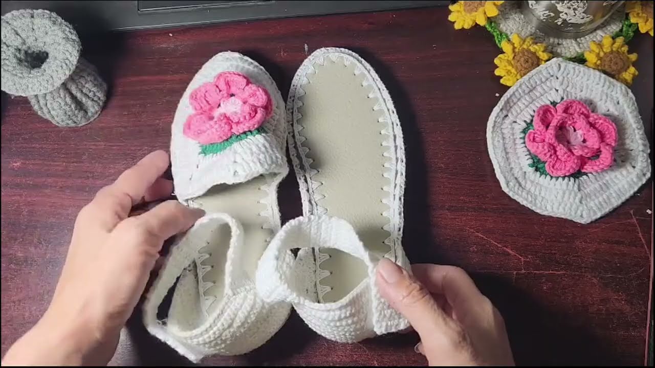 126 | Móc giày hoa lục giác mẫu 1 - Phần 2 | Crochet shoes with flower - Part 2