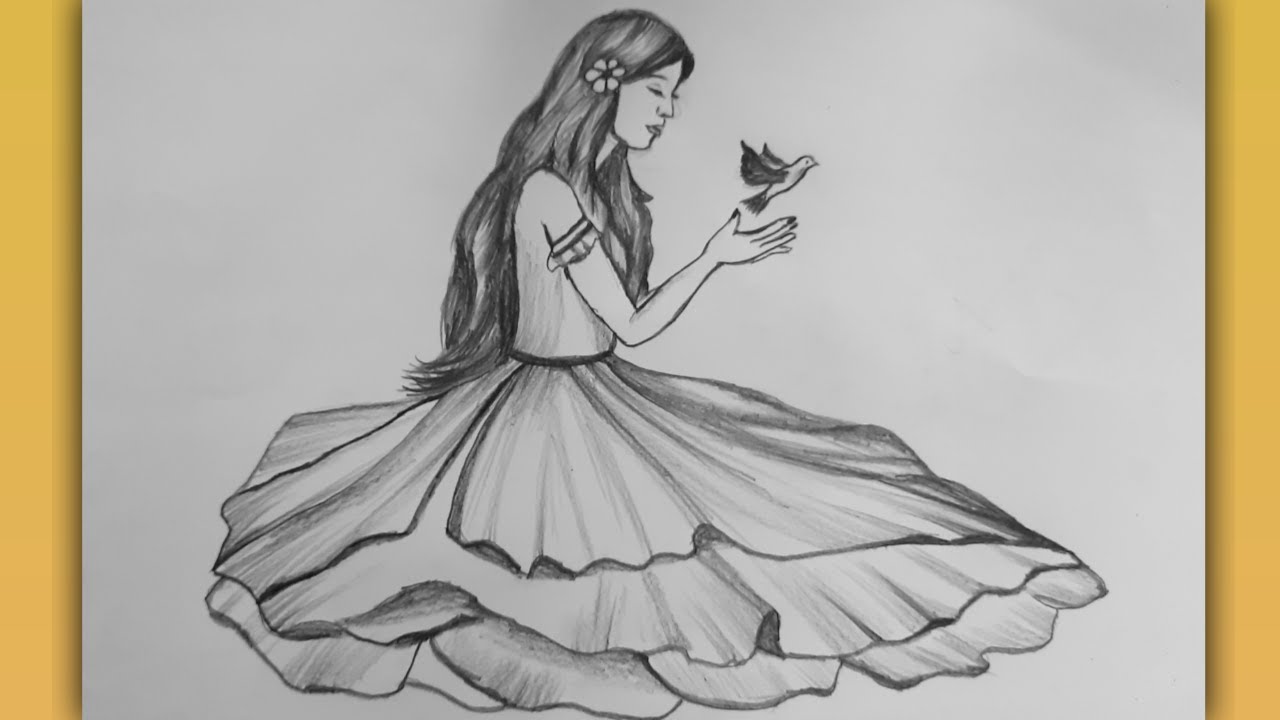Easy Girl Sketch with Beautiful Dress for Beginners - Step by Step ...