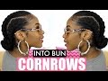 Jumbo Cornrows on Natural Hair into a Bun