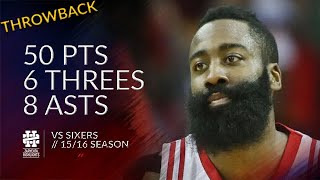 James Harden 50 pts 6 threes 8 asts vs Sixers 15/16 season