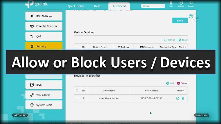 TP-Link Archer Access Control / MAC Address filtering settings (Allow or Block users)