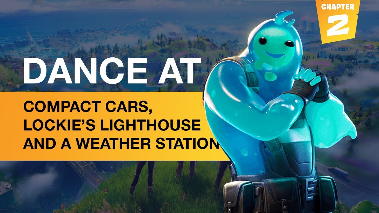 Fortnite - Dance at compact cars, Lockie's lighthouse and a weather station