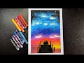 Scenery Oil Pastel drawing | Colourful Scenery | Couple Drawing | Colourful Sky