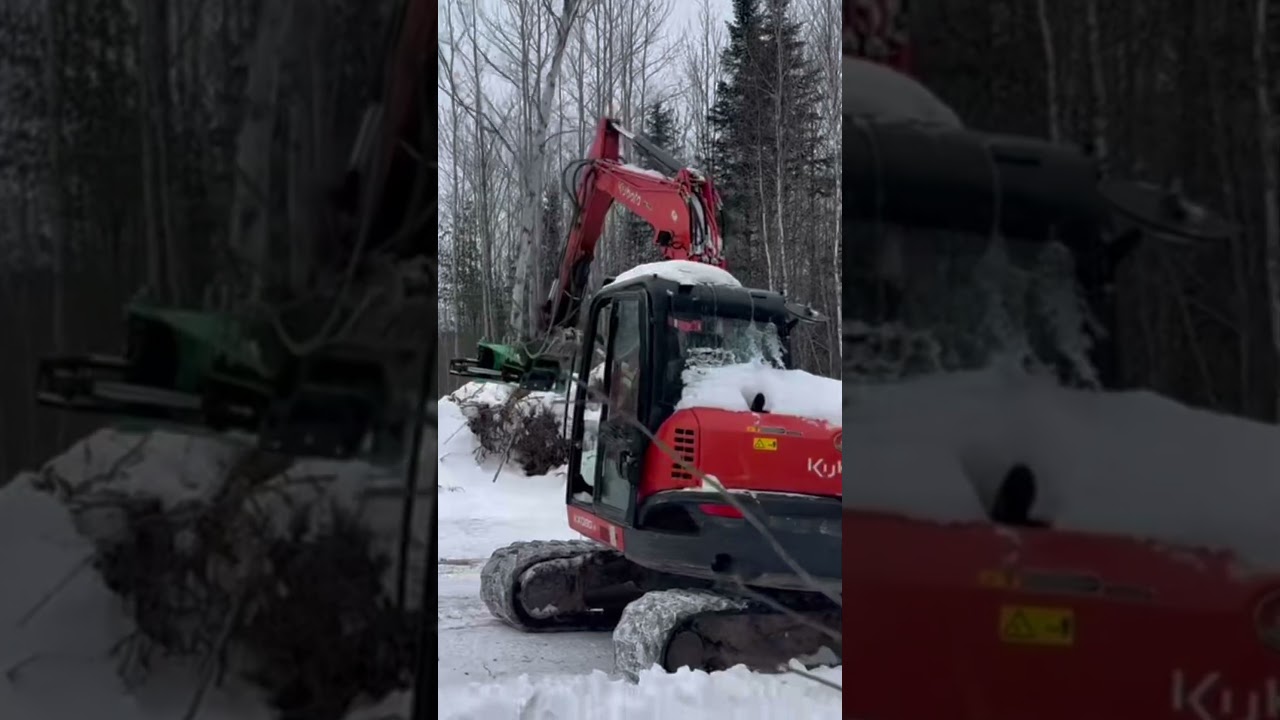 OMEF tree shear on Kubota KX080 excavator