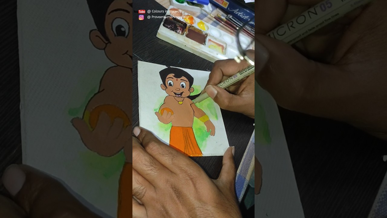 Chhota bheem cartoon painting video you need to watch #ytool #watercolorpainting #viral #shorts