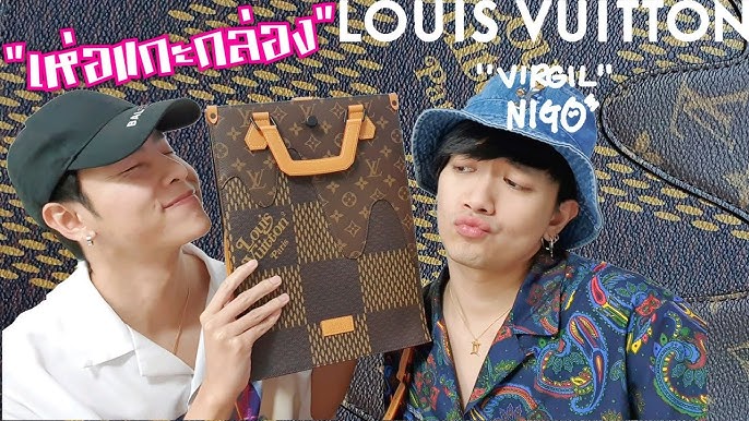 Louis Vuitton Virgil Abloh x Nigo Brown Monogram and Giant Damier Coated Canvas Drip Sac Plat Black Hardware, 2020 (Like New), Handbag