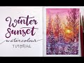Winter Sunset: Watercolor painting process