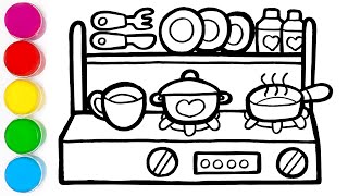 How to Draw Kitchen for Kids - Drawing, Colouring and Painting for kids, Toddlers | ART and LEARN