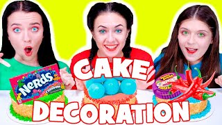 ASMR Green, Pink and Blue Cake Decorating Challenge | Eating Sounds Mukbang