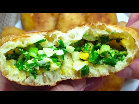 Жареные ПИРОЖКИ НА КЕФИРЕ с зеленым луком и яйцом! Рецепт быстрого теста БЕЗ ДРОЖЖЕЙ!