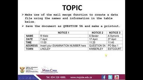 Computer Practice N5 (Mail Merge Function - Creating a Data File) - Mr. B. Ndlozi