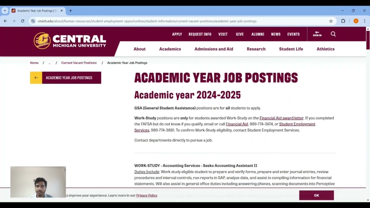 How to apply on campus job at central Michigan university
