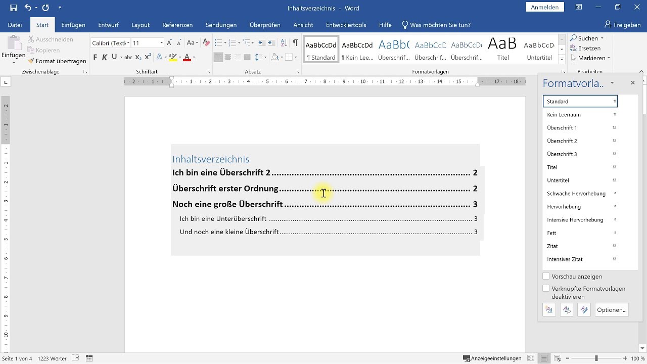 Inhaltsverzeichnis Erstellen Word Tutorial Youtube