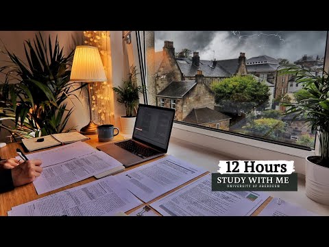 12 HOUR STUDY WITH ME   Background noise, 10 min Break, No music, Study with Merve