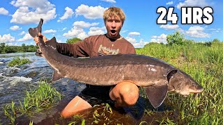 24 Hours Fishing & Camping for GIANT Sturgeon!