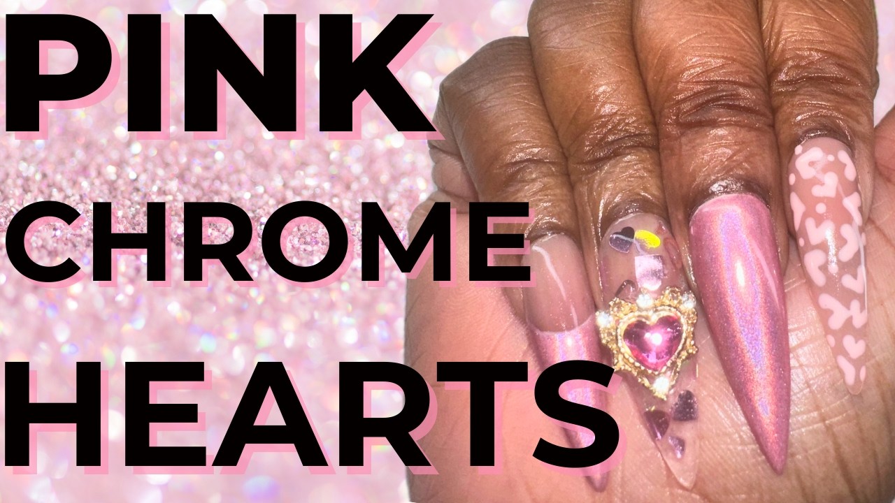 PINK CHROME VALENTINE STILETTO NAILS 💖| BEETLES FULL COVER NAIL TIPS
