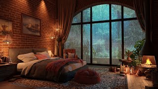 Cozy Rain on Bedroom Window - Thunderstorm & Fireplace | Sleep, Study, and Soothing Relaxation