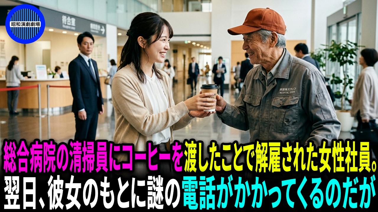 総合病院の清掃員にコーヒーを渡したことで解雇された女性社員。翌日、彼女のもとに謎の電話がかかってくるのだが