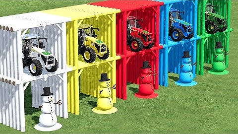 TRANSPORT OF COLORS ! TRANSPORTING GIANT SNOWMAN ON TRAILERS w JOHN D TRACTORS !Farming Simulator 22