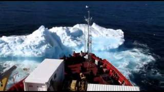 CCGS Amundsen Ice Breaker Hits Old Ice At 11 Knots.wmv