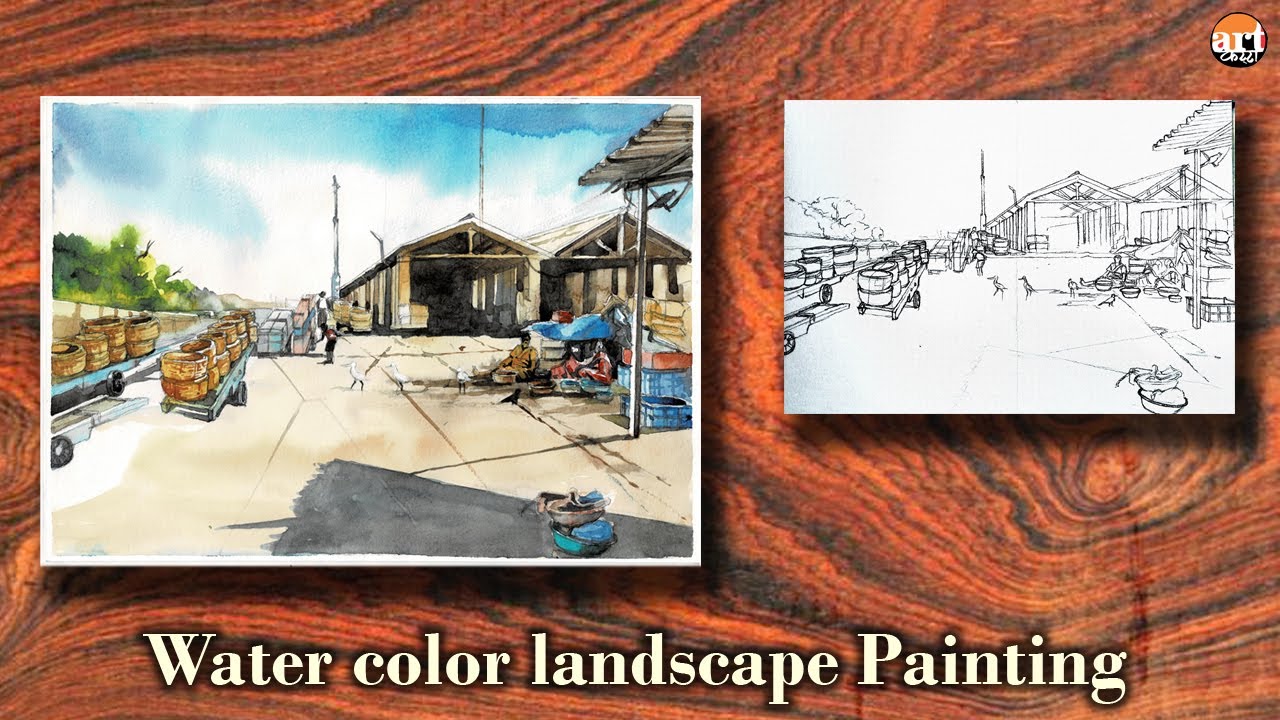 Simple watercolor landscape painting for beginners - YouTube