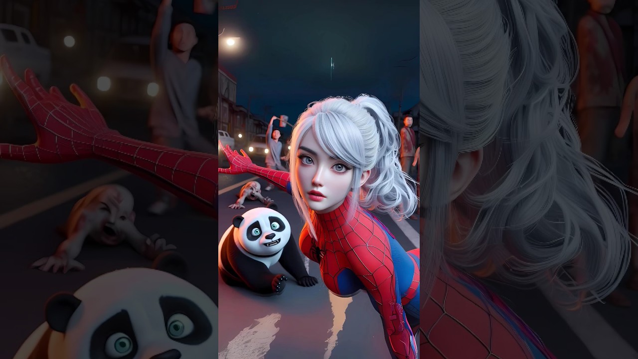 Spider-Girl Trying to save a panda from zombie attack 🐼 #panda #animals #cute #funny #cat