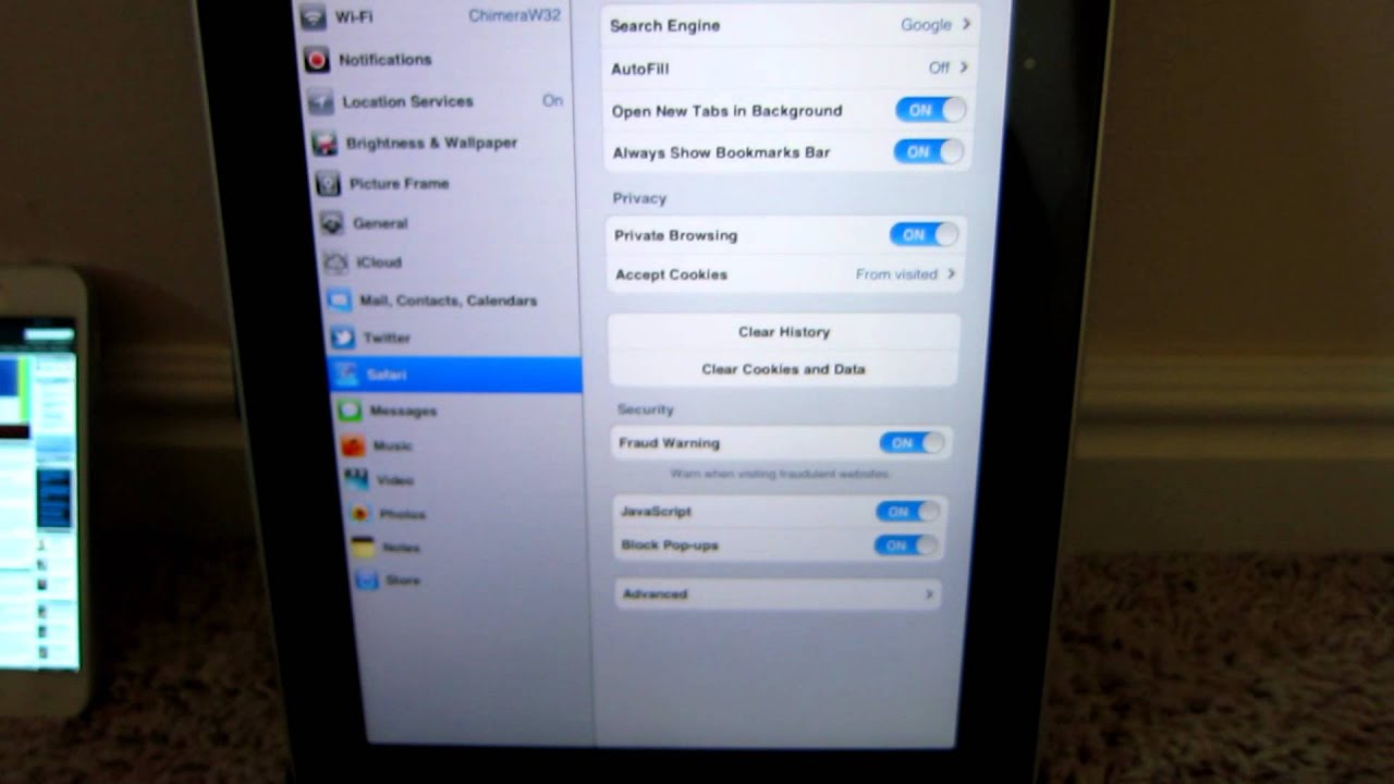 turn off private browsing on safari ipad