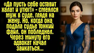 картинка: «Да пусть себе оставит халат и утюг!» — смеялся муж в суде, глядя на жену. Но, когда она подала...