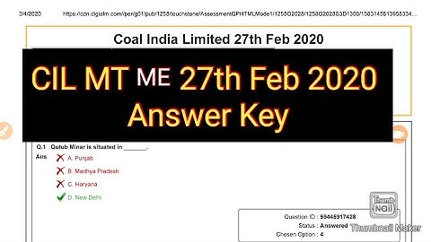 CIL MT MECHANICAL ENGINEERING 27/02/2020 Answer Key/Response Key QUESTION PAPER WITH ANSWERS