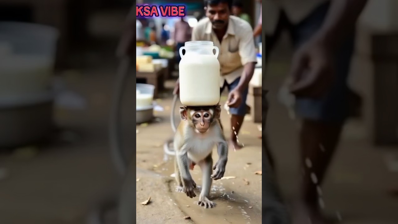 saudi vibes.ai monkey. monkey.monkey helps small puppies.#aimonkey  #ai #monkey #shorts #shirtvideo