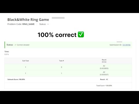 CodeChef Starters 53 | Black&White Ring Game  || 100 % beats Solution✅ #codechef #codechefsolution