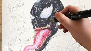 Drawing venom SMASHING through a building, from my imagination!!