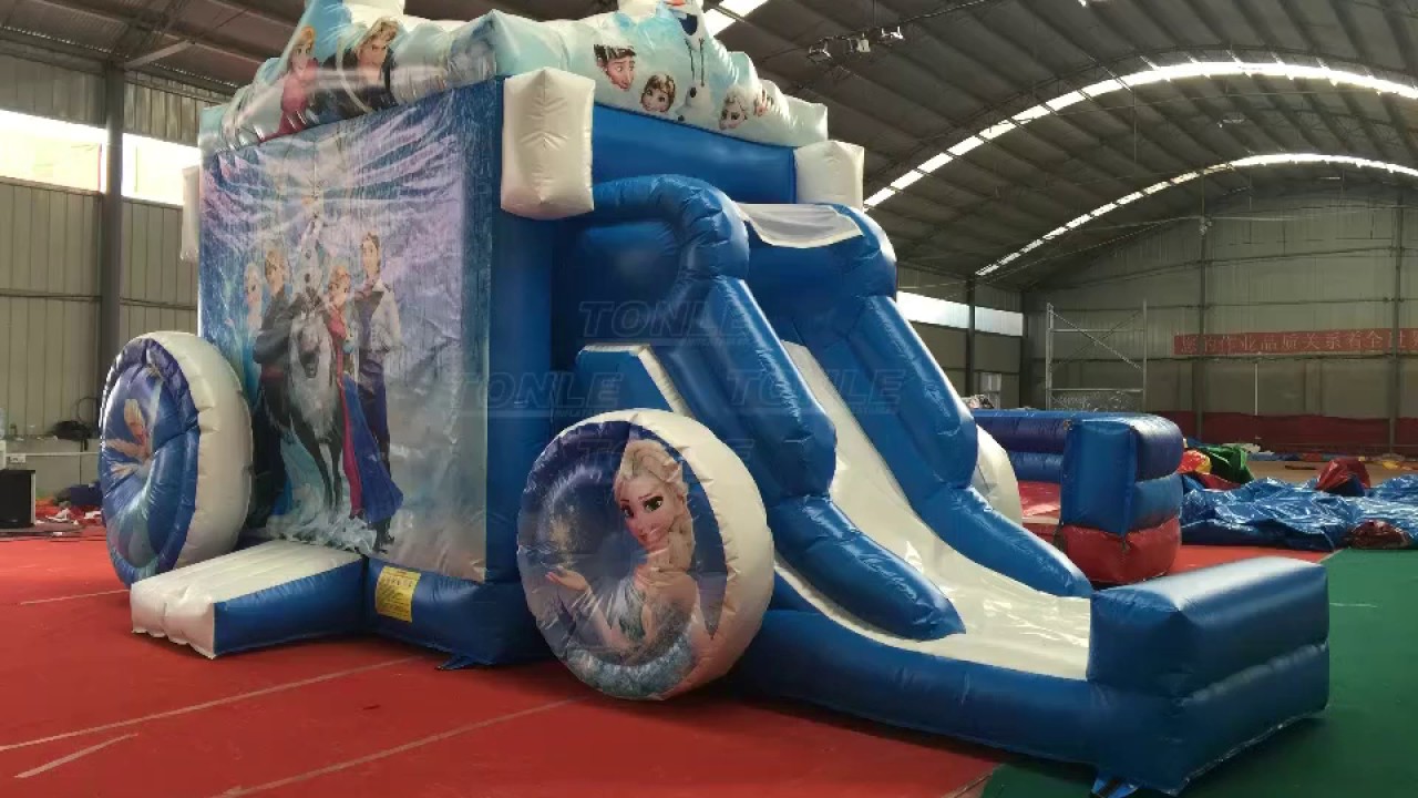 inflatable interactive games TL113 Forzen themed carriage bounce house with slide combo