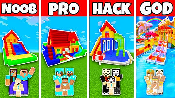 Minecraft: FAMILY KIDS WATER SLIDE HOUSE BUILD CHALLENGE - NOOB vs PRO vs HACKER vs GOD in Minecraft