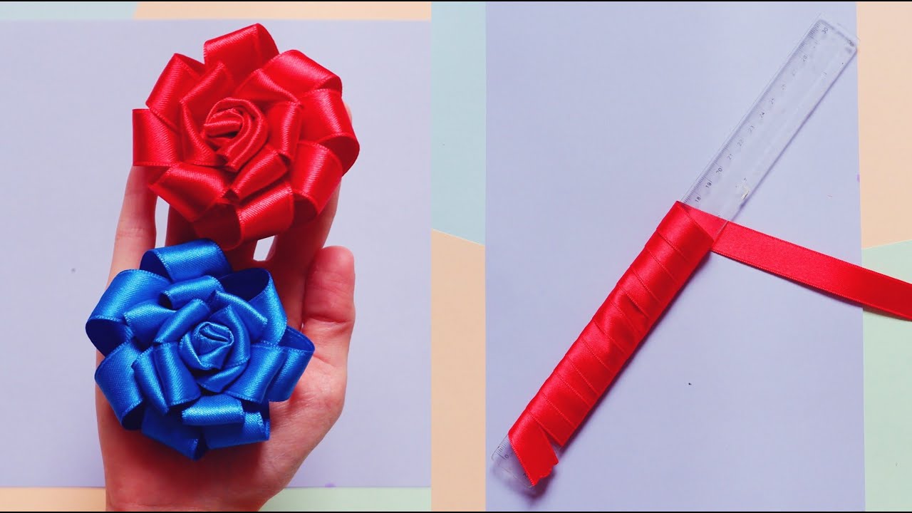How to make a ribbon flower (Super Easy)  Flower Making Ideas with Ruler 