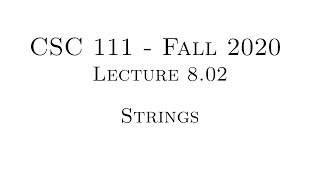 C Programming (Fall 2020) - Lecture 8.02 - Strings