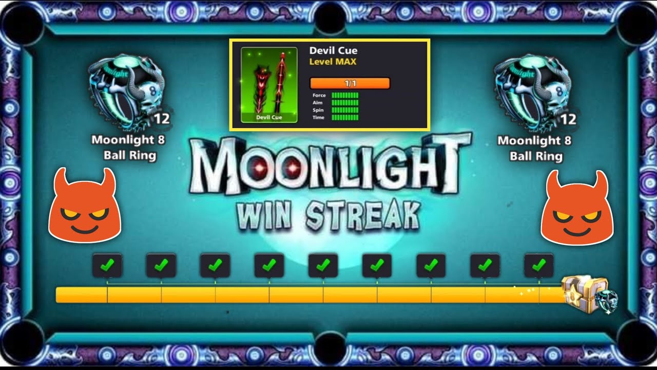 8 Ball Pool Devil Cue Level Max || Moonlight Winstreak 12 Rings - Gamerpro Jay