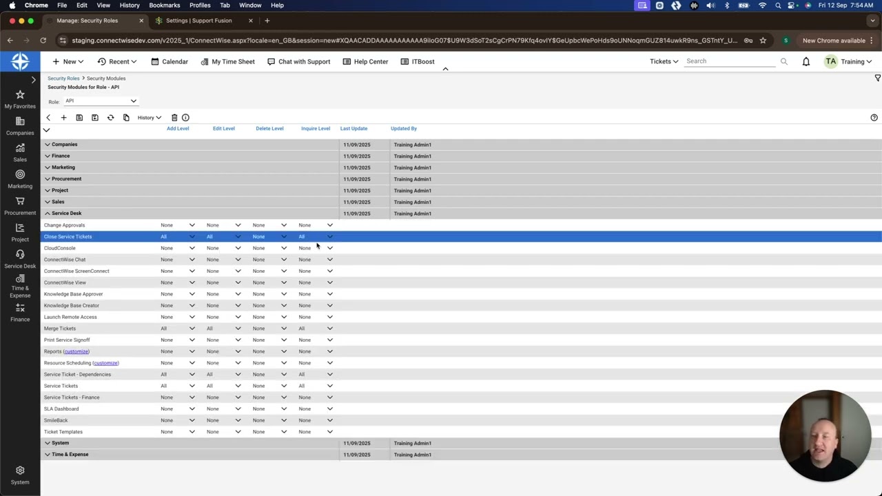 Setting up an API user in ConnectWise for PSA ticket integration