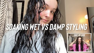 soaking wet styling vs damp styling WAVY hair side by side