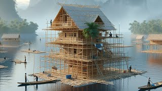 The Bamboo Building On The Water Has Three Floors, But It Always Shakes#houseboat #build #architect