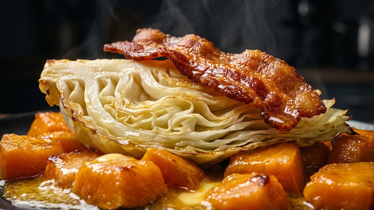 Cabbage Steak with Pumpkin & Crispy Prosciutto