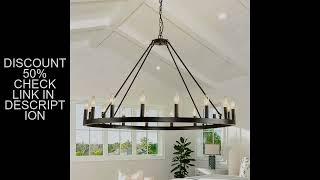 16-Light Wagon Wheel Chandelier Round Matte 43 inch Modern Rustic Farmhouse Pendant Light Large Chan
