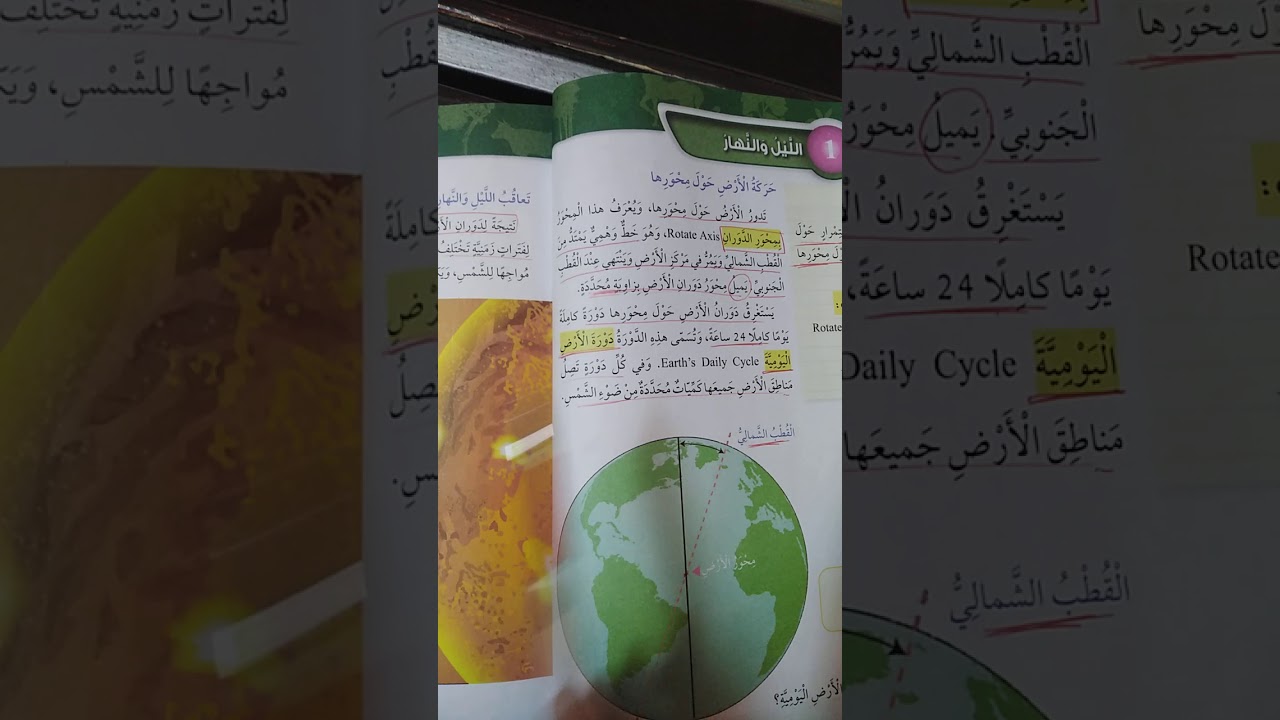 علوم الصف الرابع الوحدة 7 : حركة الارض  الدرس الاول : الليل والنهار