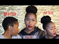 How to do a Sleek HIGH BUN on SUPER SHORT 4C(TWA)Natural Hair Using TRACK HAIR!KLAIYI HAIR|MONA B.