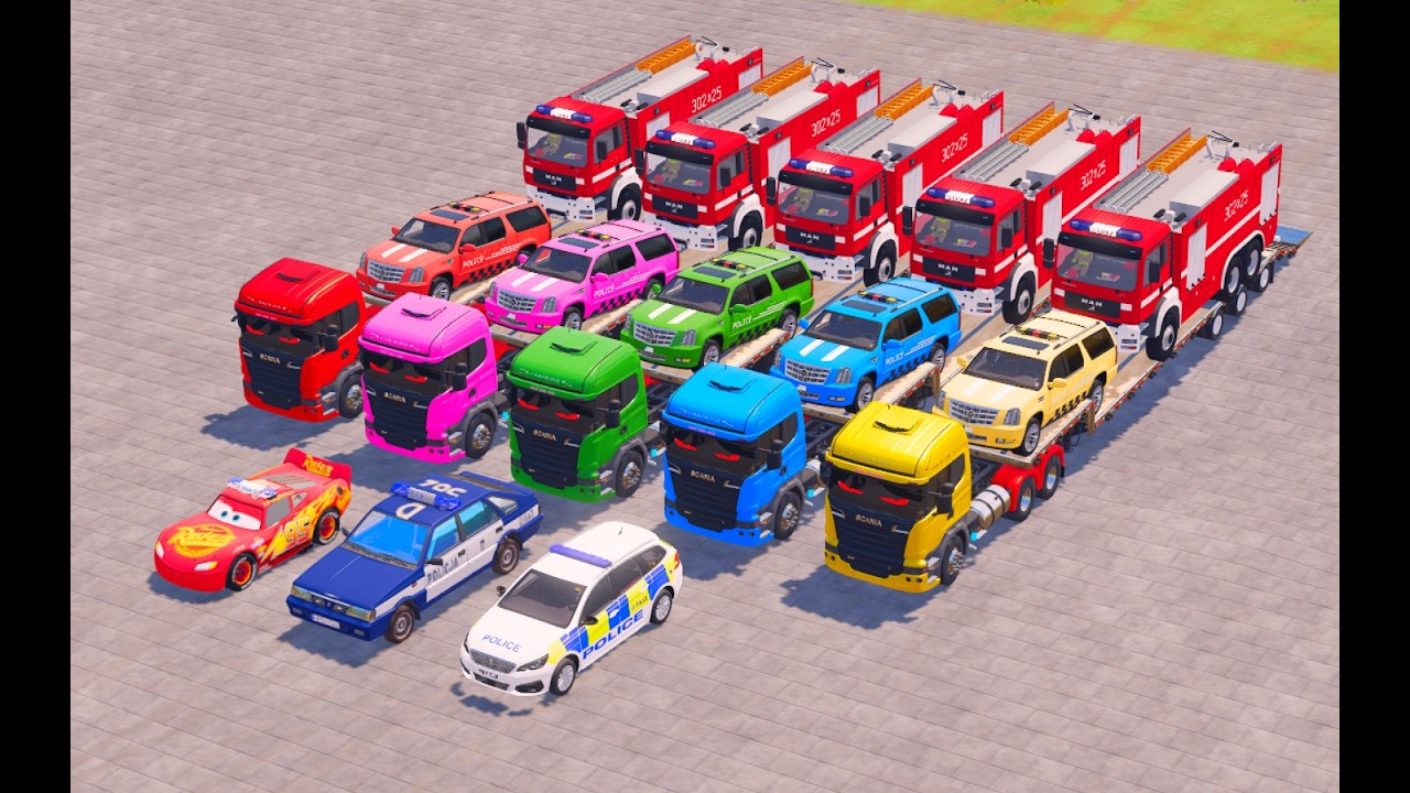TRANSPORTING ALL POLICE CARS, RESCUE VEHICLES, EXCAVATOR, BACKHOE LOADER TO GARAGE - FS22 - #2