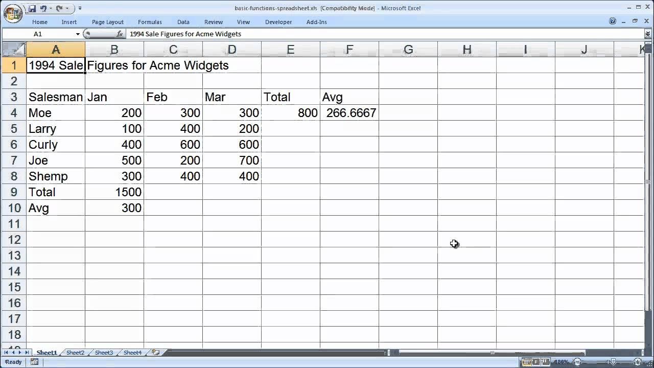 Using Basic Functions in Excel - YouTube