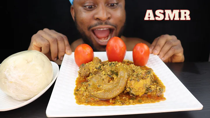 Mukbang Asmr Uziza + Egusi Soup & Beef Intestines,Mackerel Fish and Pounded Yam in Tomatoes!